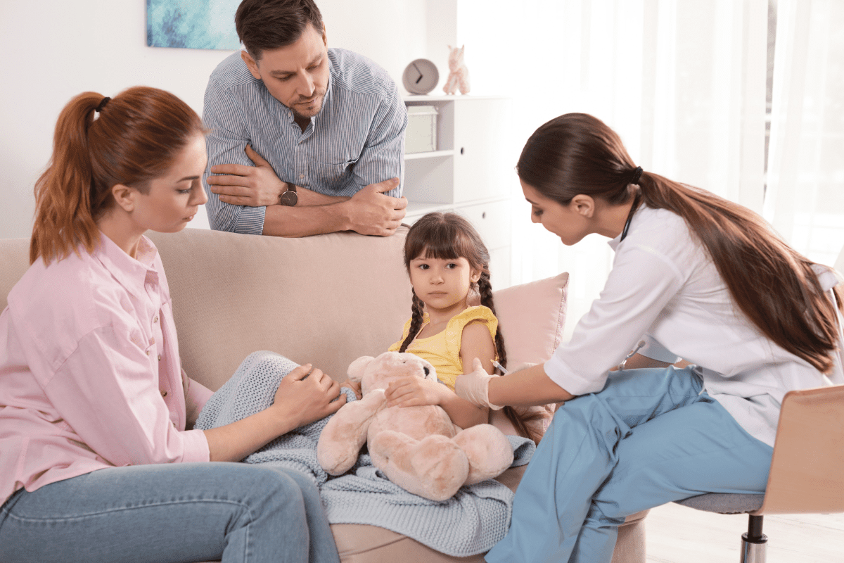 Clinician with family at home