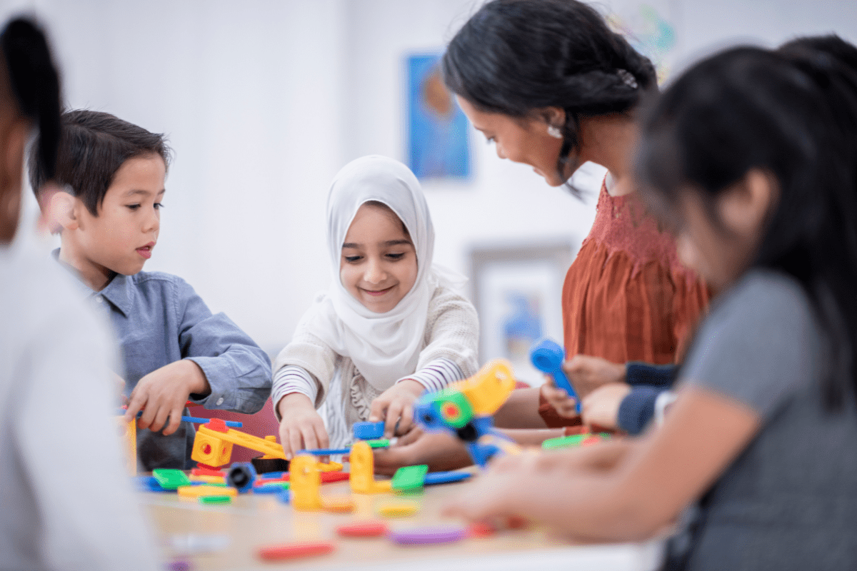 kids playing with colorful toys