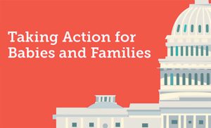 Graphic of part of white house and text "Taking Action for Babies and Families"