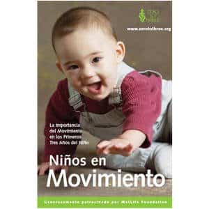 Infant and text reading "Niños en Movimiento" on book cover with Zero to Three logo