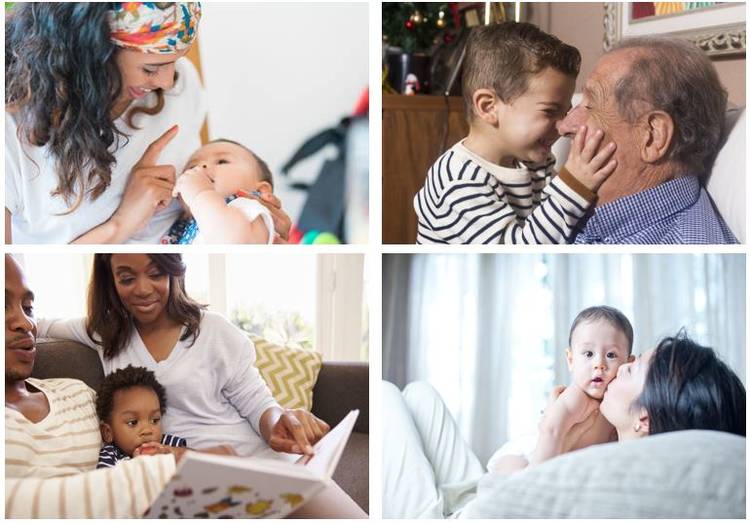 Four images of adults with children