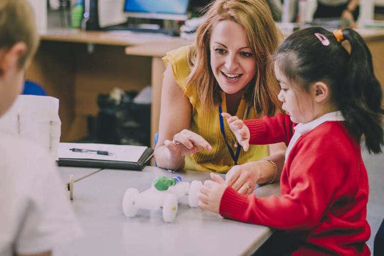 Child care teacher in classroom