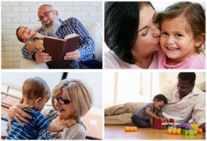 collage of grandparents playing with kids