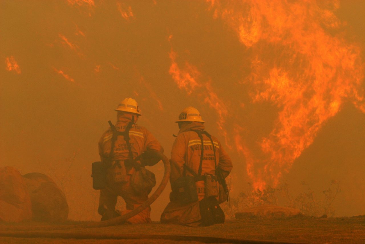 firefighters in a blaze