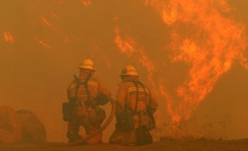 firefighters in a blaze