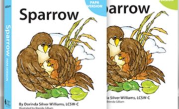 cover of Sparrow book with parent bird holding baby bird in wing