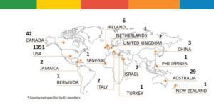 World line map with certain countries numbered and titled