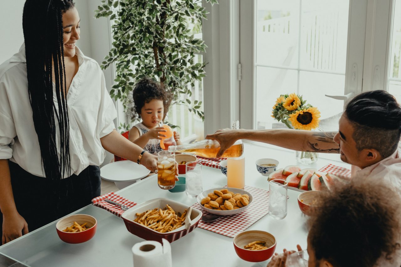 family eats dinner