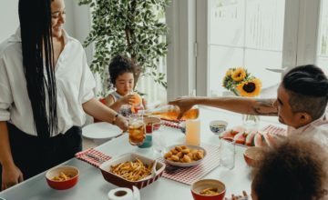 family eats dinner