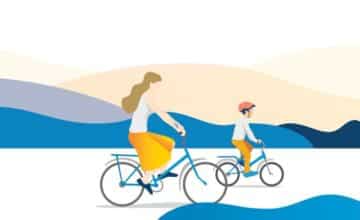 Graphic of adult and child riding bike