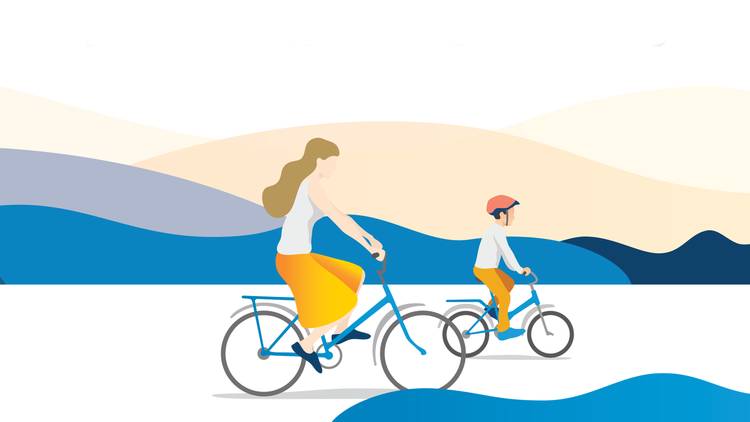Graphic of adult and child riding bike