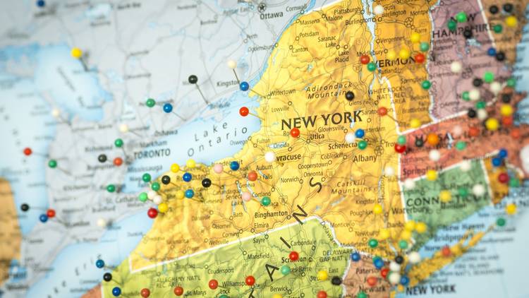 Map of new york state with pins