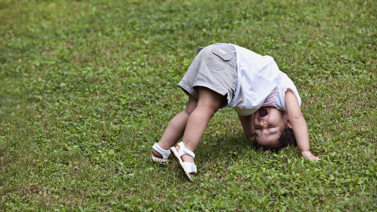 Toddler playing on the grass