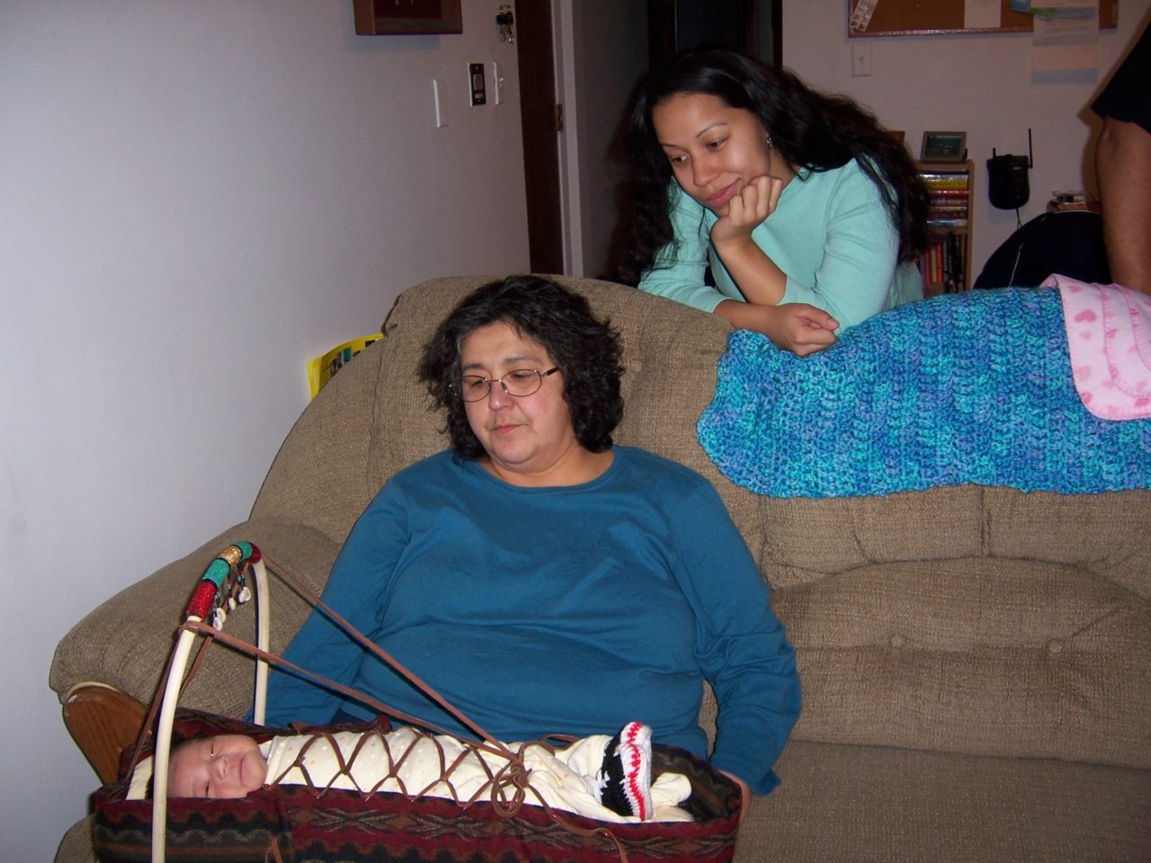 Sophia with Auntie, Manaia and cradleboard