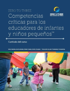 Cover of Spanish-language Critical Competencies curriculum shows toddlers playing.