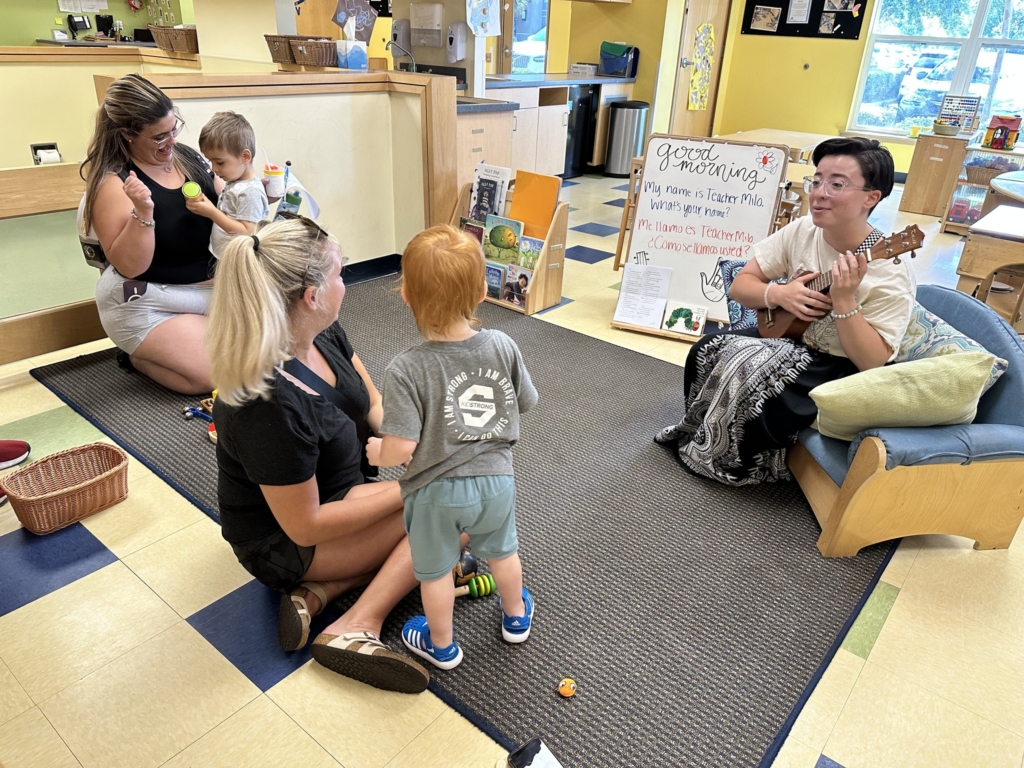 Milo playing music for children