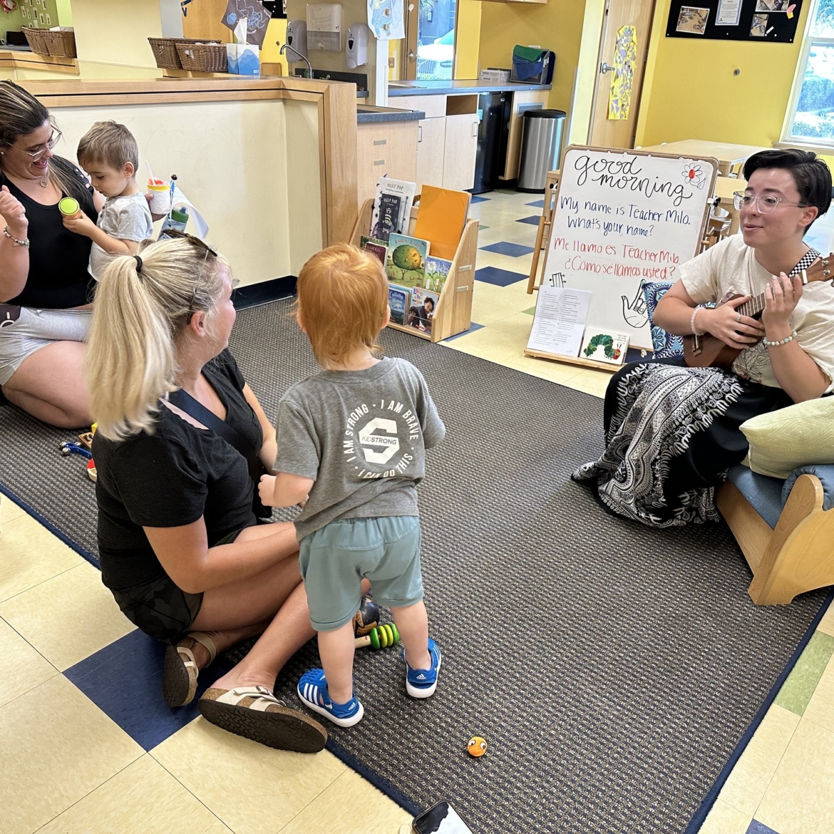 Milo playing music for children