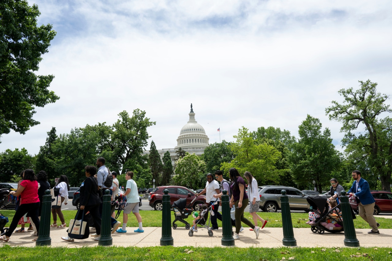 Strolling Thunder families gather on Capitol Hill for a rally, Tuesday, May 20, 2025 in Washington. Families from all 50 States took part in Strolling Thunder an ongoing effort by ZERO TO THREE’s “Think Babies” initiative to press lawmakers to enact policies that build economic security and healthy developments for all babies.
