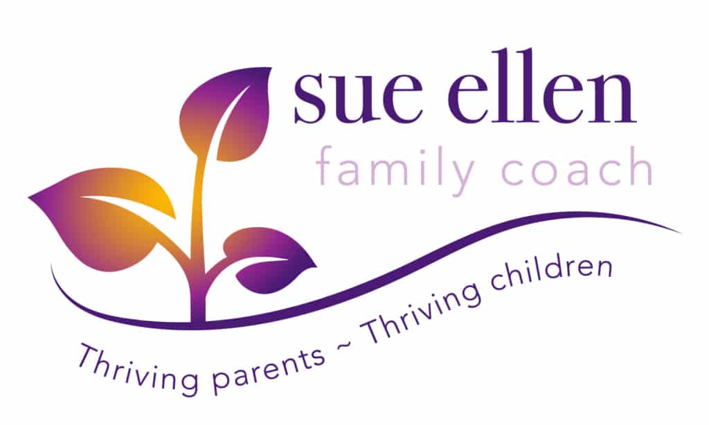 a sprout with three leaves and text that says Sue Ellen Family Coach